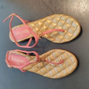 Chanel pink and gold ankle strap sandals size 37 1/2 used